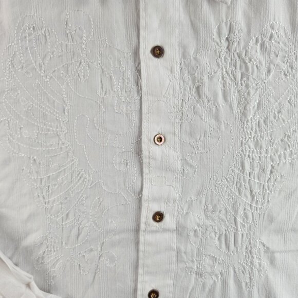 Avirex White Embroidered Button Up Shirt Large Long Sleeve Men Cotton Blend - Picture 10 of 16